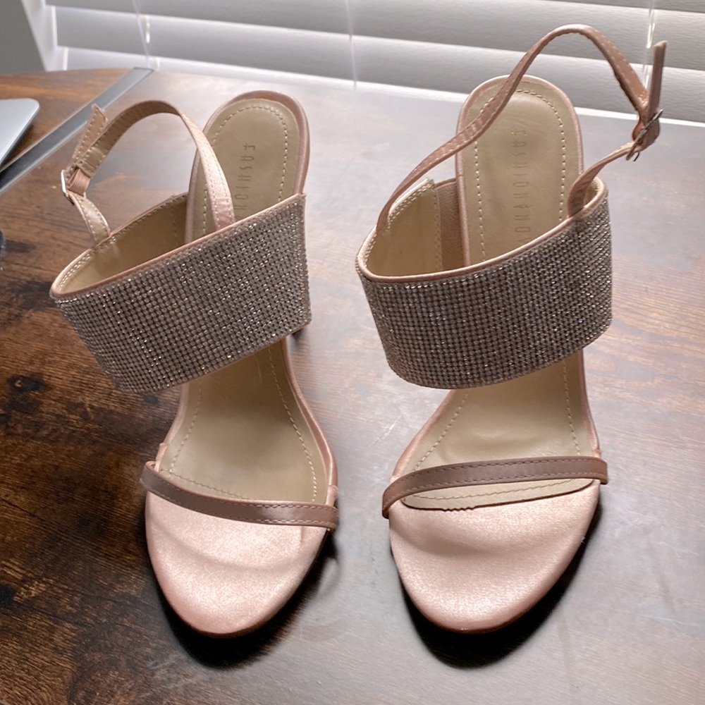 Blush and Rhinestone Sandal Heels